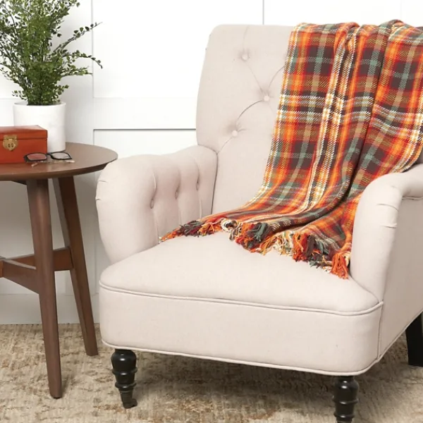 Blankets & Throws-Kirkland's Home Burnt Harvest Plaid Throw Orange