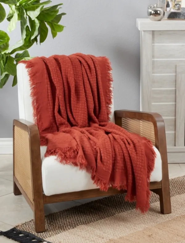 Blankets & Throws-Kirkland's Home Burnt Waffle Weave Throw Blanket Orange