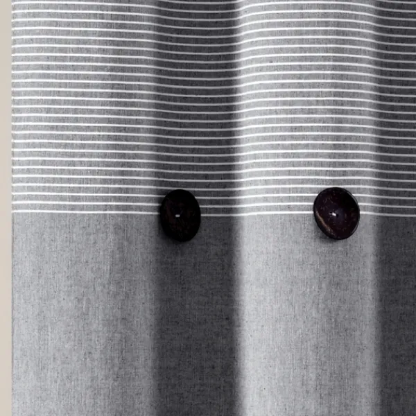 Shower Curtains-Kirkland's Home Button And Stripe Shower Curtain Gray
