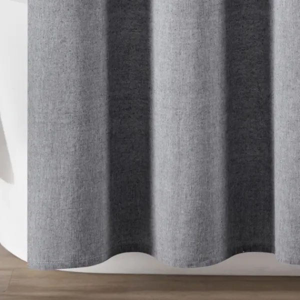 Shower Curtains-Kirkland's Home Button And Stripe Shower Curtain Gray