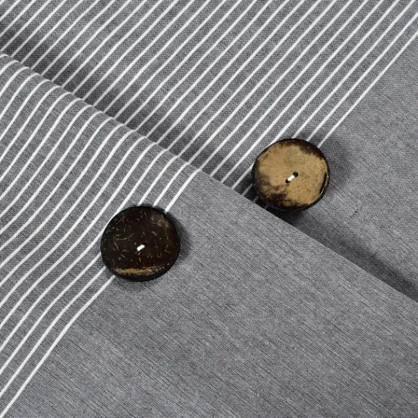 Shower Curtains-Kirkland's Home Button And Stripe Shower Curtain Gray