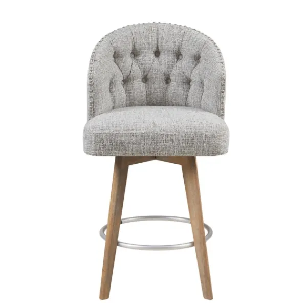 Bar Stools & Counter Height Stools-Kirkland's Home Button Tufted Back Swivel Counter Stool Gray