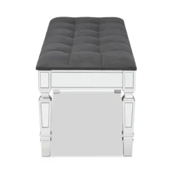 Benches & Ottomans-Kirkland's Home Button Tufted Bench With Mirrored Base Gray