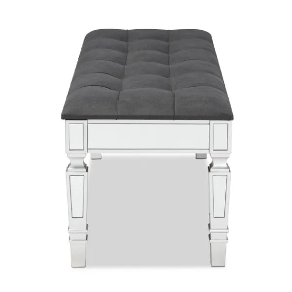 Benches & Ottomans-Kirkland's Home Button Tufted Bench With Mirrored Base Gray