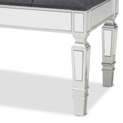 Benches & Ottomans-Kirkland's Home Button Tufted Bench With Mirrored Base Gray