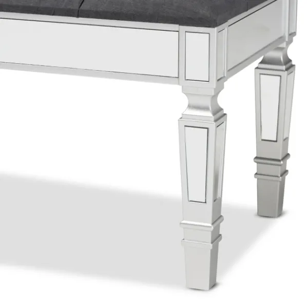 Benches & Ottomans-Kirkland's Home Button Tufted Bench With Mirrored Base Gray