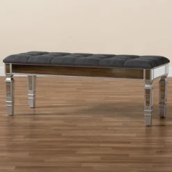 Benches & Ottomans-Kirkland's Home Button Tufted Bench With Mirrored Base Gray