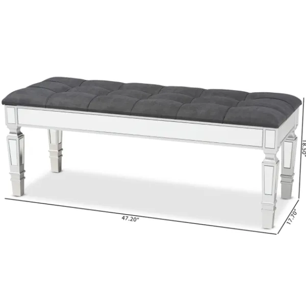 Benches & Ottomans-Kirkland's Home Button Tufted Bench With Mirrored Base Gray