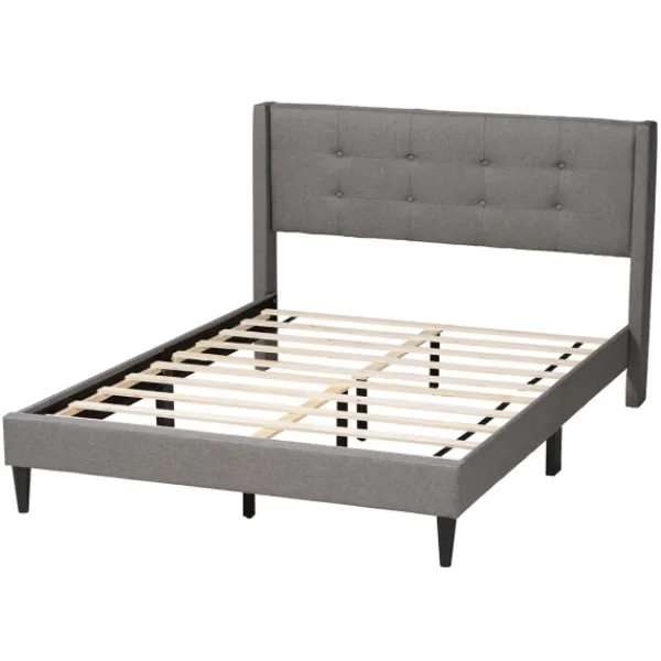 Beds & Headboards-Kirkland's Home Button Tufted Headboard Full Platform Bed Gray