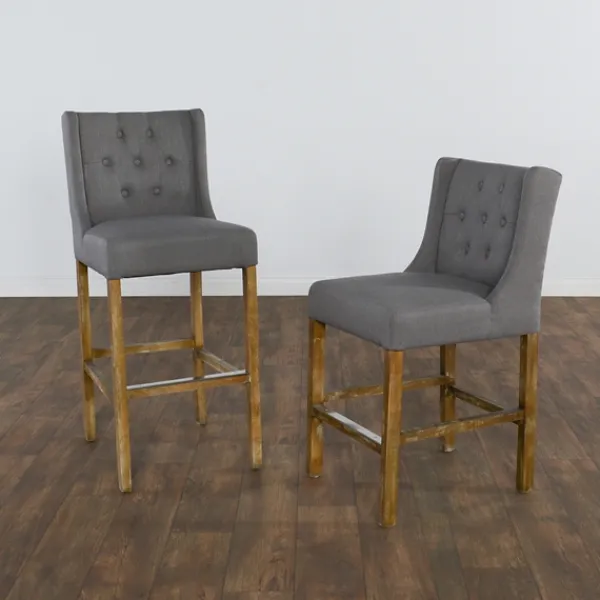 Bar Stools & Counter Height Stools-Kirkland's Home Button Tufted Kia Barstool Gray