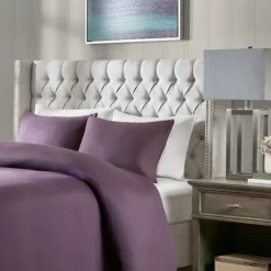 Beds & Headboards-Kirkland's Home Button Tufted Nailhead Trim Queen Headboard Gray