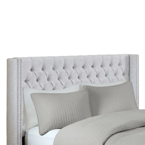 Beds & Headboards-Kirkland's Home Button Tufted Nailhead Trim Queen Headboard Gray