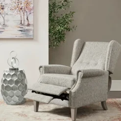 Accent Chairs-Kirkland's Home Button Tufted Upholstered Push Back Recliner Gray