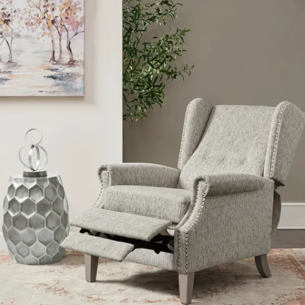 Accent Chairs-Kirkland's Home Button Tufted Upholstered Push Back Recliner Gray