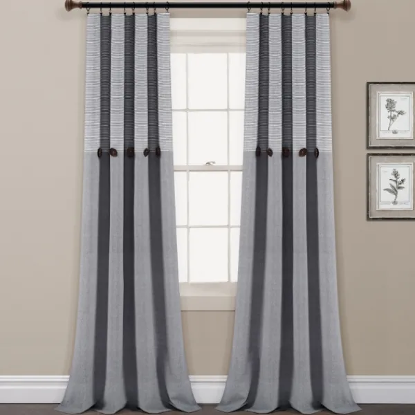 Curtains & Drapes-Kirkland's Home Buttons And Stripes Curtain Panel Set, 84 In. Gray