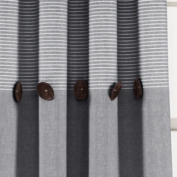 Curtains & Drapes-Kirkland's Home Buttons And Stripes Curtain Panel Set, 84 In. Gray