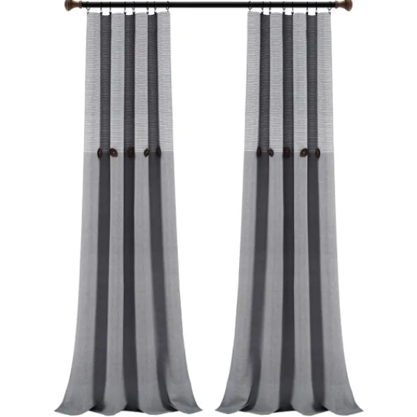 Curtains & Drapes-Kirkland's Home Buttons And Stripes Curtain Panel Set, 84 In. Gray