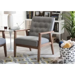 Accent Chairs-Kirkland's Home Button-Tufted Sawyer Accent Chair Gray