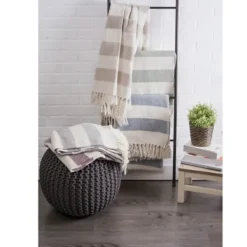Blankets & Throws-Kirkland's Home Cabana Stripe Throw Gray