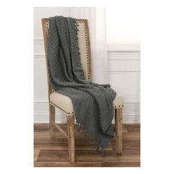 Blankets & Throws-Kirkland's Home Cable Knit Tassel Throw Gray