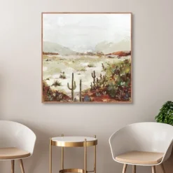 Framed Art-Kirkland's Home Cactus Canyon Western Framed Canvas Art White/Green/Brown