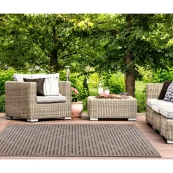 Outdoor Rugs-Kirkland's Home Cafe Geo Lattice Outdoor Area Rug, 4X7 Brown