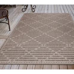 Outdoor Rugs-Kirkland's Home Cafe Geo Lattice Outdoor Area Rug, 6X9 Brown