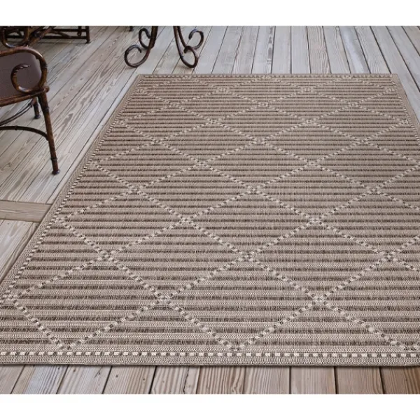 Outdoor Rugs-Kirkland's Home Cafe Geo Lattice Outdoor Area Rug, 6X9 Brown