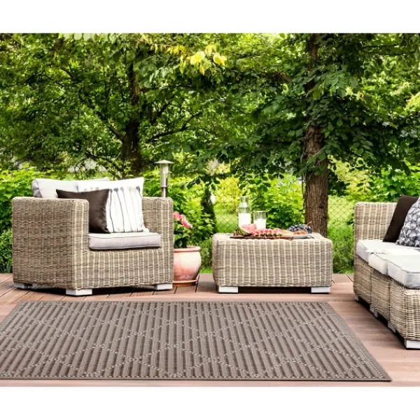 Outdoor Rugs-Kirkland's Home Cafe Geo Lattice Outdoor Area Rug, 6X9 Brown