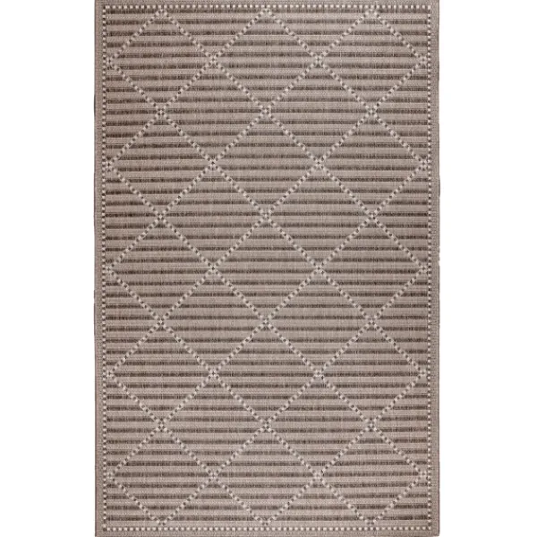 Outdoor Rugs-Kirkland's Home Cafe Geo Lattice Outdoor Area Rug, 7X9 Brown