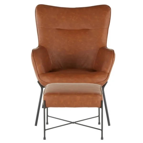 Accent Chairs-Kirkland's Home Camel Faux Leather 2-Pc. Chair And Ottoman Set Brown
