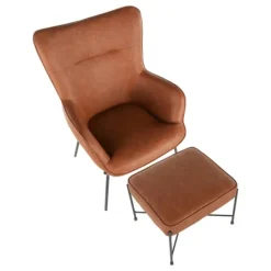 Accent Chairs-Kirkland's Home Camel Faux Leather 2-Pc. Chair And Ottoman Set Brown