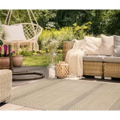 Outdoor Rugs-Kirkland's Home Camel Linear Sundry Outdoor Area Rug, 6X9 Tan