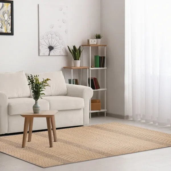Outdoor Rugs-Kirkland's Home Camel Linear Sundry Outdoor Area Rug, 6X9 Tan