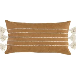 Pillows-Kirkland's Home Camel Vegan Leather Tasseled Lumbar Pillow Tan