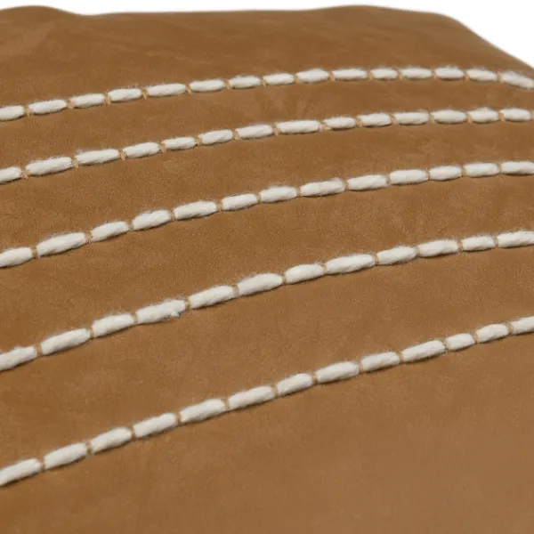 Pillows-Kirkland's Home Camel Vegan Leather Tasseled Lumbar Pillow Tan