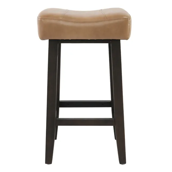 Bar Stools & Counter Height Stools-Kirkland's Home Camel Wood And Leather Backless Stool Tan