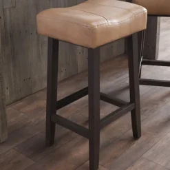 Bar Stools & Counter Height Stools-Kirkland's Home Camel Wood And Leather Backless Stool Tan