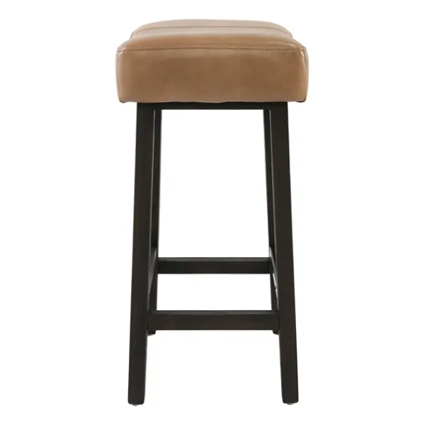 Bar Stools & Counter Height Stools-Kirkland's Home Camel Wood And Leather Backless Stool Tan