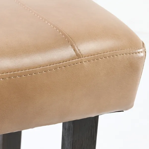 Bar Stools & Counter Height Stools-Kirkland's Home Camel Wood And Leather Backless Stool Tan