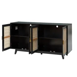 Cabinets & Sideboards-Kirkland's Home Cane Wood Storage Media Cabinet Black
