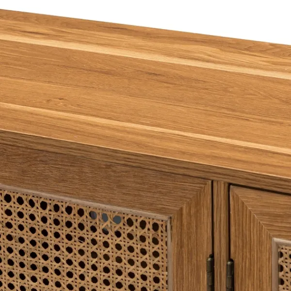 Cabinets & Sideboards-Kirkland's Home Cane Wood Storage Media Cabinet Tan