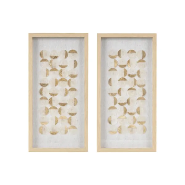 Wall Plaques-Kirkland's Home Capiz Shells Emblem Framed Wall Plaques, Set Of 2 White/Gold