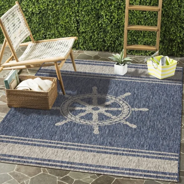 Outdoor Rugs-Kirkland's Home Captiva Nautical Helm Outdoor Area Rug, 5X7 Blue/Gray