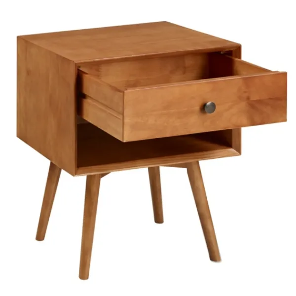 Nightstands-Kirkland's Home Caramel 1-Drawer Mid Century Nightstand Brown