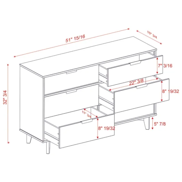 Dressers & Chests-Kirkland's Home Caramel Mid-Century Modern 6-Drawer Dresser Brown