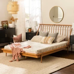 Beds & Headboards-Kirkland's Home Caramel Mid-Century Modern Queen Bed Frame Brown