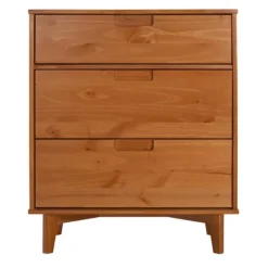 Dressers & Chests-Kirkland's Home Caramel Mid-Century Modern 3-Drawer Wood Chest Brown