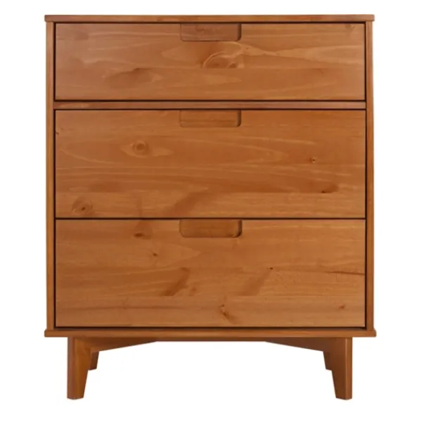 Dressers & Chests-Kirkland's Home Caramel Mid-Century Modern 3-Drawer Wood Chest Brown