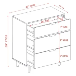 Dressers & Chests-Kirkland's Home Caramel Mid-Century Modern 3-Drawer Wood Chest Brown